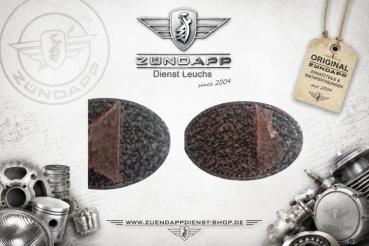 Preview: ZÜNDAPP „ZUVERLÄSSIG“ Kunstleder-Patch Braun · Zündapp Flügelwappen · Lasergraviert · Zum Aufbügeln