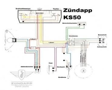 Preview: Zündapp Kabelbaum KS 50 Typ 517 & 530 ohne Blinker mit Drezahlmesser