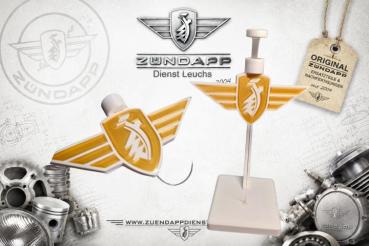 Zündapp Flügelwappen – Tischaufsteller in schwebender Optik - Gold / Weiß - Hologramm !