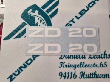Zündapp Aufkleber 2 x " ZD 20 " Weiss Originalmaß Typ 446 Seitendeckel 446-10.131