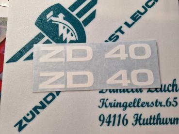 Zündapp Aufkleber 2 x " ZD 40 " Weiss Originalmaß Typ 446 Seitendeckel 446-10.133