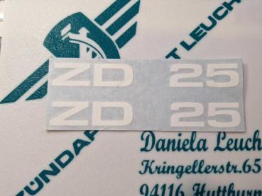 Zündapp Aufkleber 2 x " ZD 25 " Weiss Originalmaß Typ 446 Seitendeckel 446-10.139