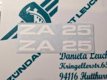 Zündapp Aufkleber 2 x " ZA 25 " Weiss Originalmaß Typ 460 Seitendeckel 460-10.101