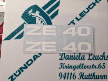 Zündapp Aufkleber 2 x " ZE 40 " Weiss Originalmaß Typ 460 Seitendeckel 460-10.119