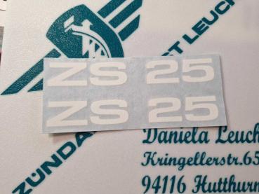 Zündapp Aufkleber 2 x " ZS 25 " Weiss Originalmaß Typ 460 Seitendeckel 460-10.126