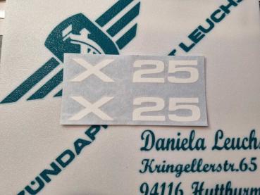 Zündapp Aufkleber 2 x " X 25 " Weiss Originalmaß Typ 460 Seitendeckel 460-10.140