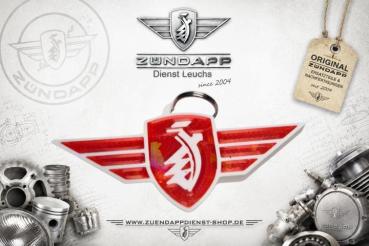 Preview: Zündapp Schlüsselanhänger – Hochglanz mit Hologrammeffekt - Rot / Weiß