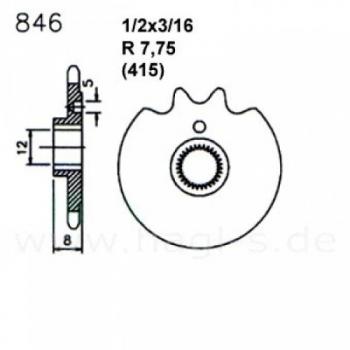 Zündapp Kettensatz ZS 25 ZL 25 ZE 40 Typ 460 ( Kette, Kettenrad und Ritzel verzahnt )