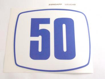 Zündapp Aufkleber " 50 " HAI 50 in Blau / Weiß Typ 448 Lampenmaske