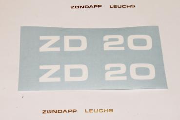Zündapp Aufkleber 2 x " ZD 20 " Weiss Originalmaß Typ 446 Seitendeckel