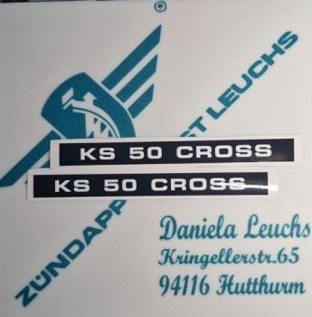 Zündapp Aufkleber 2 x " KS 50 Cross " Weiss Originalmaß Typ 517 Seitendeckel 517-10.220 KS 50 Cross