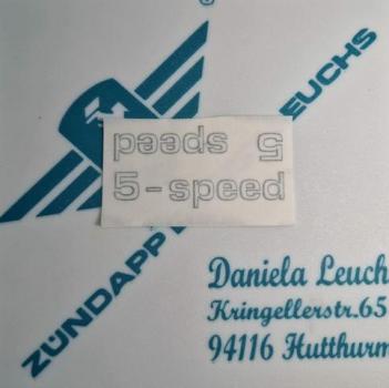 2 x Zündapp 5 Speed Aufkleber Typ 529 Seitendeckel Weiss / Schwarzer Rand 529-10.201