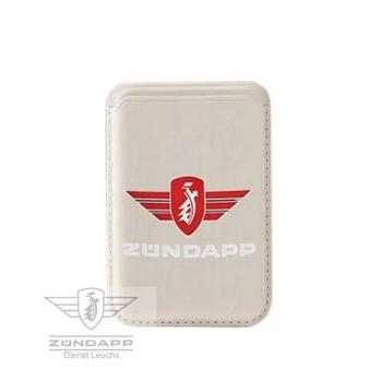 Zündapp Magnetische RFID Geldbörse/Kartenhalter für Handy , in Weiß mit Rot/weißen Zündappflügel und Schriftzug