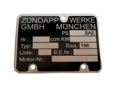 1x Zündapp Motorschild 196_ Blanko