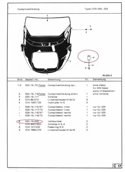 Zündapp Cockpitverkleidung Halter Haltewinkel 530-19.609 Typen 529 & 530