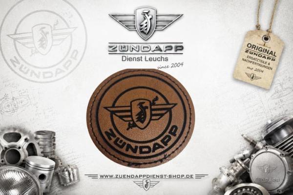 ZÜNDAPP Kunstleder-Patch – Rund Klassisches Zündapp Emblem · Braun · Lasergraviert · Zum Aufbügeln