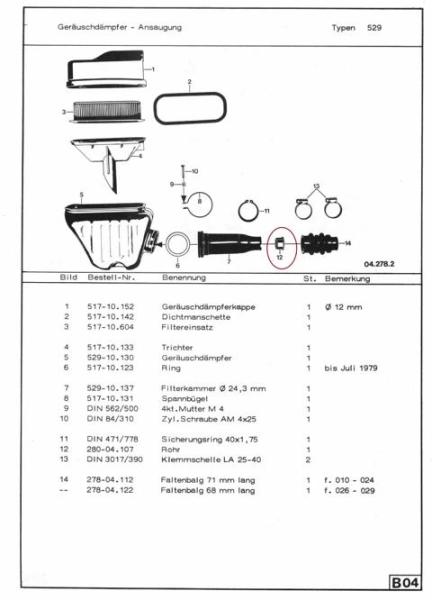 Zündapp Buchse Ansaugrohr 280-04.107 für Typen 529