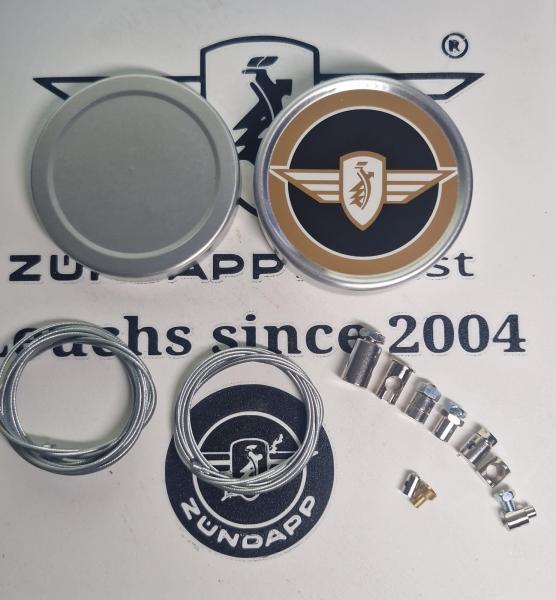 Pannenset Ersatzbowdenzüge in praktischer Box mit Zündapp Logo 9 Teilig
