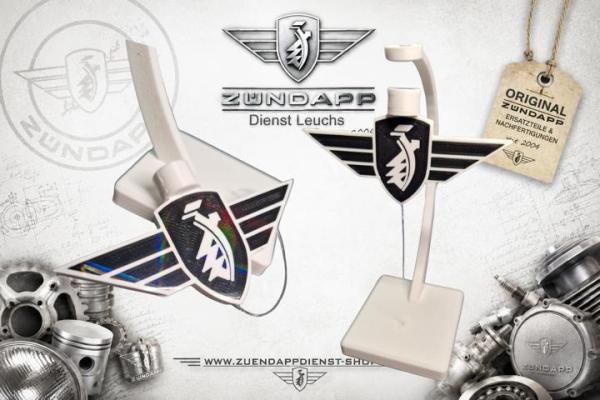 Zündapp Flügelwappen – Tischaufsteller in schwebender Optik - Schwarz / Weiß - Hologramm !