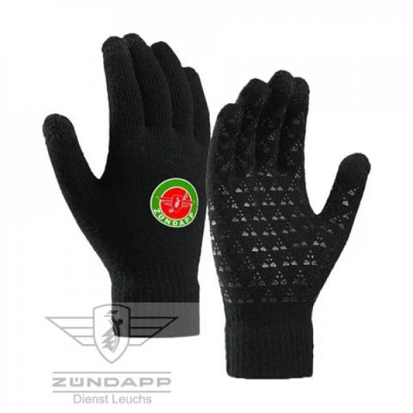 Schwarze Zündapp Handschuhe mit Touch-Funktion und Zündappemblem in weiß/rot/grün