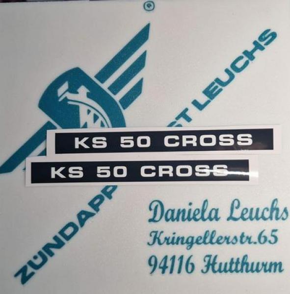 Zündapp Aufkleber 2 x " KS 50 Cross " Weiss Originalmaß Typ 517 Seitendeckel 517-10.220 KS 50 Cross