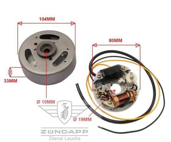 Zündapp Zündanlage Ankerplatte 6V 17 W + Polrad klein Motortyp 250