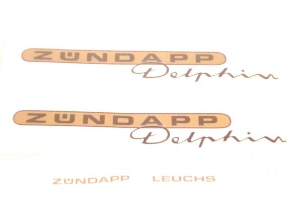 2 x Zündapp Aufkleber DELPHIN Bootsmotor Gold / Schwarz