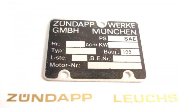 1x Zündapp Motorschild blanko für Bj 198X